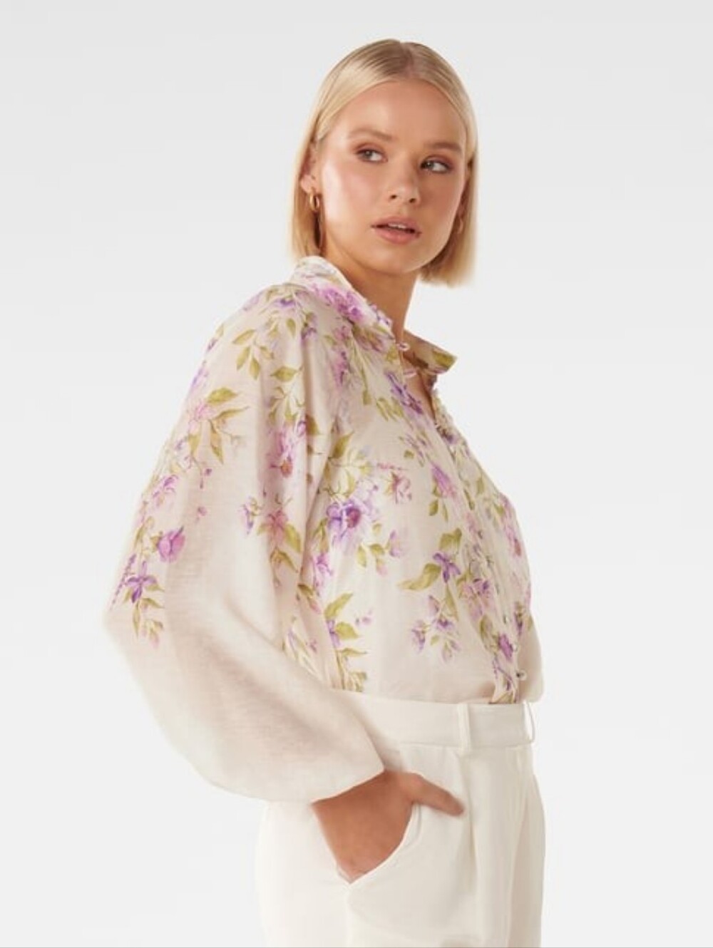 Evernew Floral Blouse Button Up Small 4. PTP 19" - Picture 3 of 10